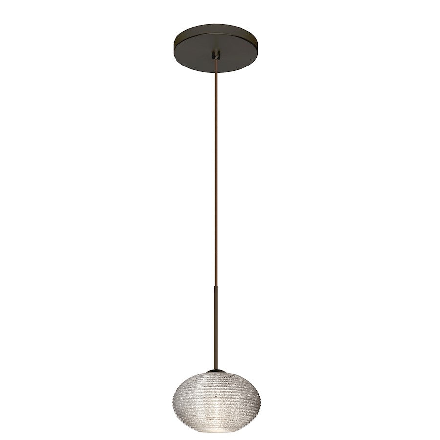 Besa Lighting Lasso 1-Light Cord Pendant | Contemporary Brushed Bronze and Crystal Glass | Kitchen Island & Dining Room | Model 1XT-5612GL-BR