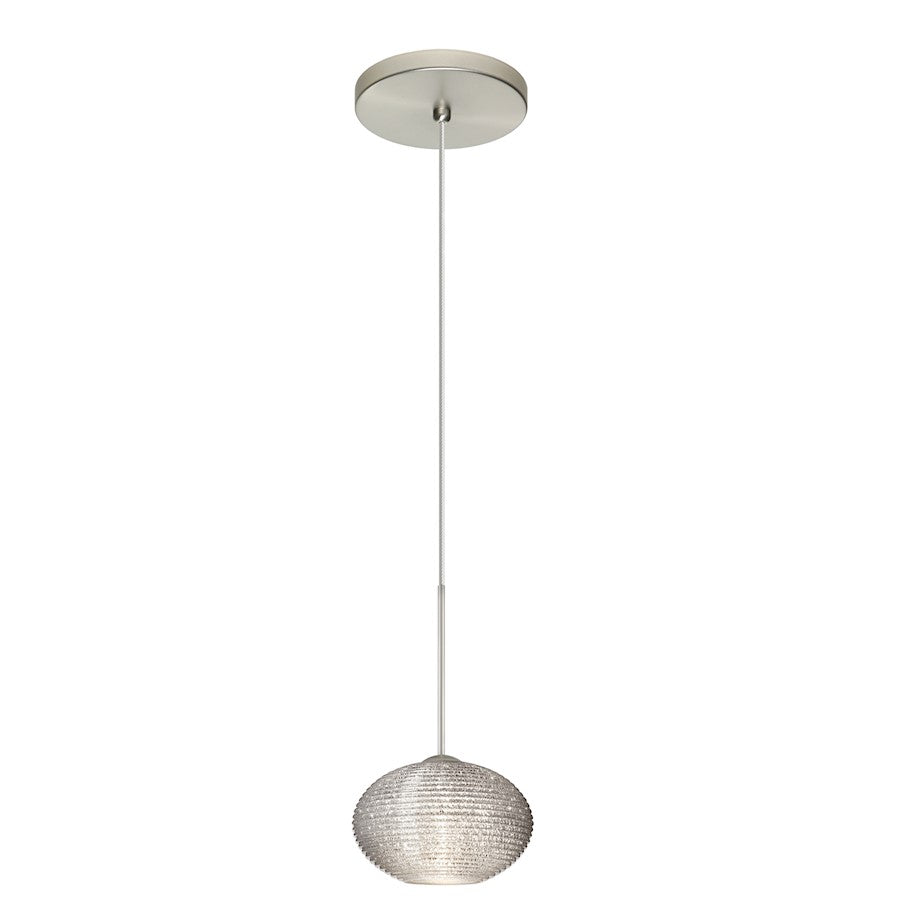 Besa Lighting Lasso 1-Light LED Cord Pendant | Contemporary Satin Nickel and Crystal Glass | Kitchen Island & Dining Room | Model 1XT-5612GL-LED-SN
