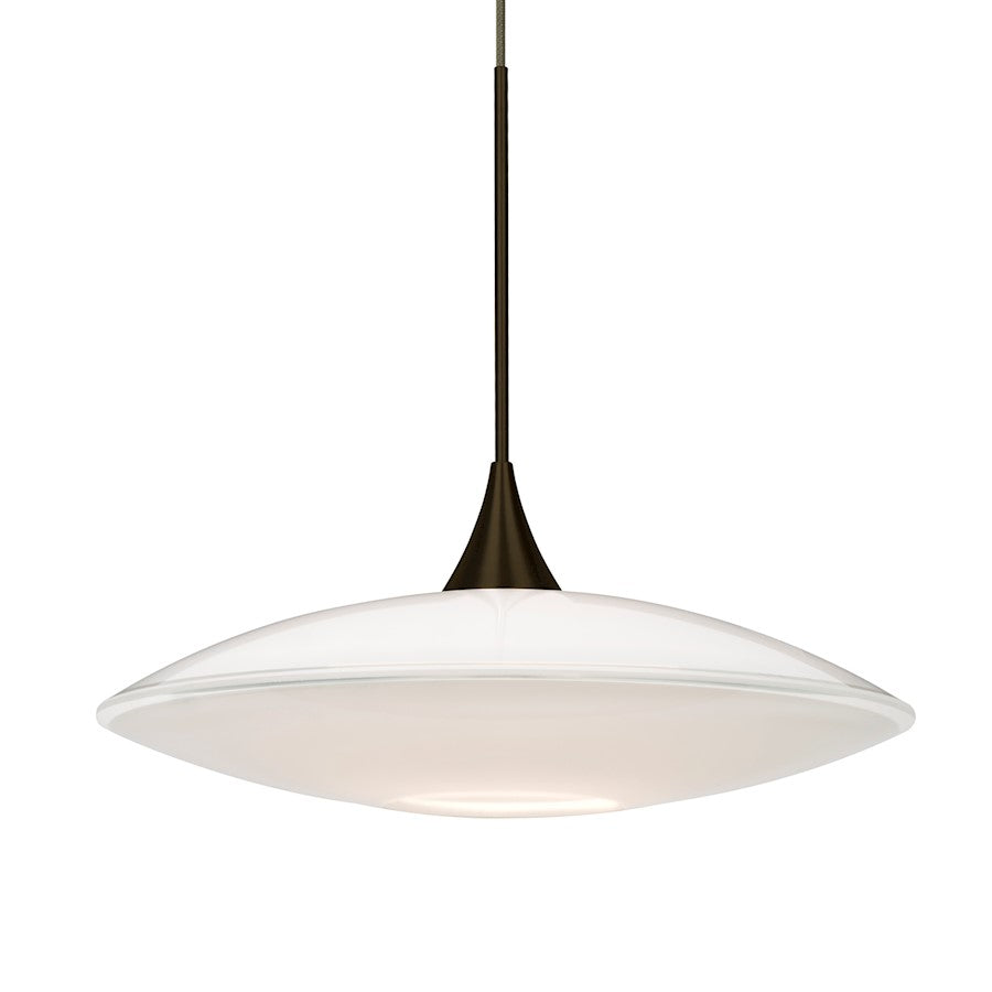 Besa Lighting Spazio 8.75in 1-Light Cord Pendant | Contemporary Bronze and White Glass | Kitchen Island & Dining Room | Model 1XT-629406-BR