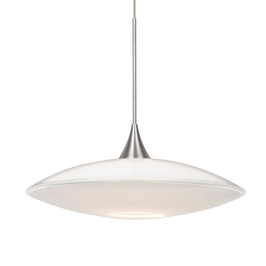 Besa Spazio 8in 1-Light Pendant | Contemporary Satin Nickel and White Glass | Kitchen Island & Dining Room | 8.75 x 2.5 in | Model 1XT-629406-SN