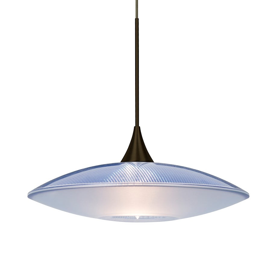 Besa Spazio 8in 1-Light LED Pendant | Contemporary Bronze and Blue Glass | Kitchen Island & Dining Room | 8.75 x 2.5 in | Model 1XT-6294BL-LED-BR