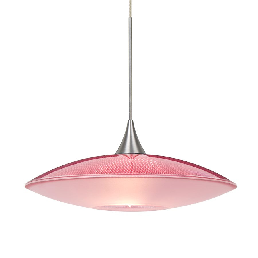 Besa Lighting Spazio 8in 1-Light LED Pendant | Contemporary Satin Nickel and Red Glass | Kitchen Island & Dining Room | Model 1XT-6294RD-LED-SN