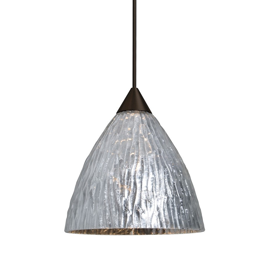 Besa Lighting Eve 5in 1-Light Cord Pendant | Contemporary Bronze and Silver Glass | Dining Room & Kitchen Island | 5 x 4.5 in | Model 1XT-EVESS-BR