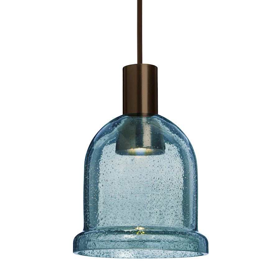Besa Lighting Kiba 4in 1-Light LED Pendant | Contemporary Bronze and Blue Bubble Glass | Kitchen Island & Dining Room | Model 1XT-KIBABL-LED-BR