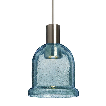 Besa Lighting Kiba 4in 1-Light LED Pendant | Contemporary Satin Nickel and Blue Glass | Kitchen Island & Dining Room | Model 1XT-KIBABL-LED-SN