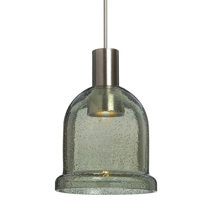 Besa Lighting Kiba 4in 1-Light LED Pendant | Contemporary Satin Nickel and Green Glass | Kitchen Island & Dining Room | Model 1XT-KIBAMS-LED-SN