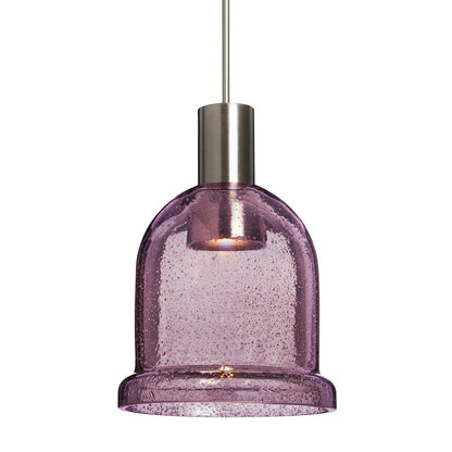 Besa Lighting Kiba 4in 1-Light LED Pendant | Contemporary Satin Nickel and Purple Glass | Kitchen Island & Dining Room | Model 1XT-KIBAPL-LED-SN