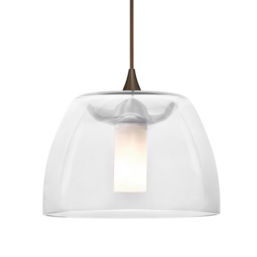 Besa Lighting Spur 5.5in 1-Light Cord Pendant | Transitional Brushed Bronze and Clear Glass | Kitchen Island & Dining Room | Model 1XT-SPURCL-BR
