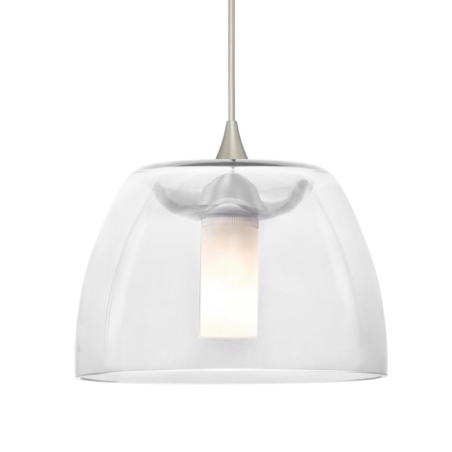 Besa Lighting Spur 5in 1-Light LED Cord Pendant | Satin Nickel and Clear Glass | Kitchen Island & Dining Room | 5 x 3 in | Model 1XT-SPURCL-LED-SN