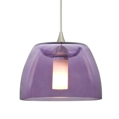 Besa Lighting Spur 5in 1-Light Cord Pendant | Transitional Satin Nickel and Purple Glass | Kitchen Island & Dining Room | Model 1XT-SPURPL-SN