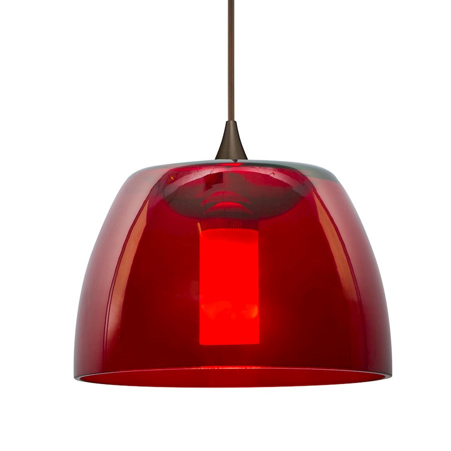 Besa Spur 5in 1-Light LED Cord Pendant | Brushed Bronze and Red Glass | Kitchen Island & Dining Room | 5.5 x 3.62 in | Model 1XT-SPURRD-LED-BR
