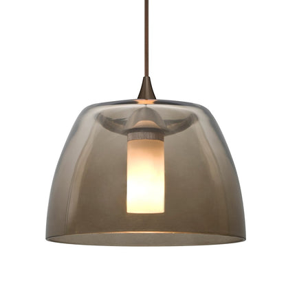 Besa Spur 5in 1-Light Cord Pendant | Brushed Bronze and Gray Glass | Kitchen Island & Dining Room | 5.5 x 3.62 in | Model 1XT-SPURSM-BR