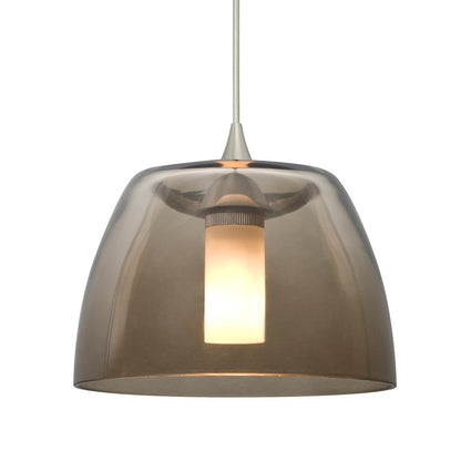Besa Lighting Spur 5.5in 1-Light LED Cord Pendant | Transitional Satin Nickel and Gray Glass | Kitchen Island & Dining Room | Model 1XT-SPURSM-LED-SN