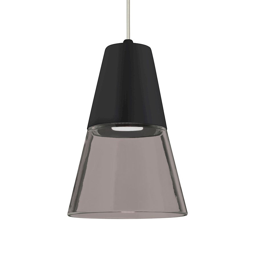 Besa Lighting Timo 6in 1-Light LED Pendant | Midcentury Satin Nickel and Smoke Glass | Kitchen Island & Dining Room | Model 1XT-TIMO6BS-LED-SN