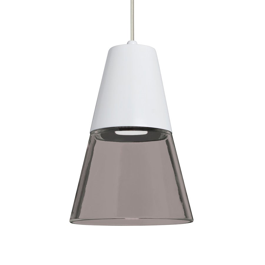 Besa Lighting Timo 6in 1-Light LED Pendant | Midcentury Satin Nickel and Smoke Glass | Kitchen Island & Dining Room | Model 1XT-TIMO6WS-LED-SN