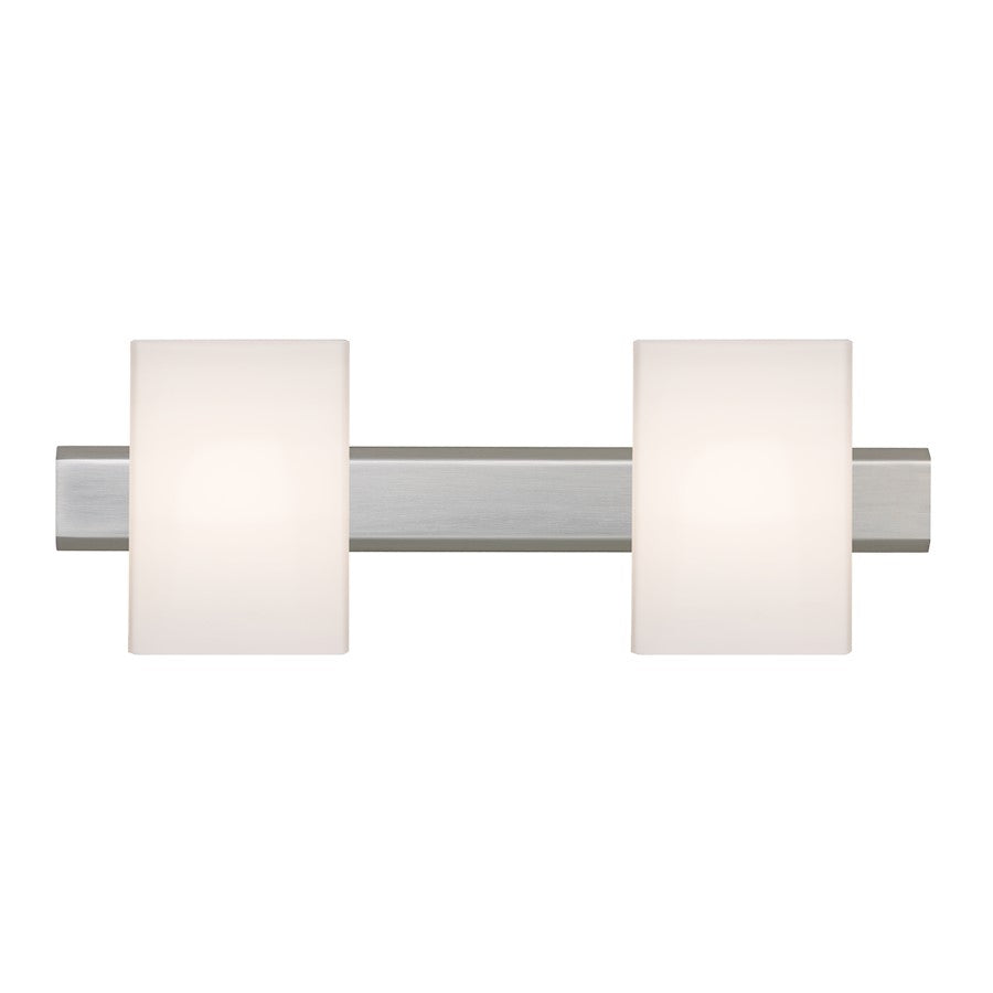 Besa Lighting Tito 14.62in 2-Light LED Vanity | Contemporary Satin Nickel and White Glass | Bathroom Vanity | Model 2SW-TITO07-LED-SN