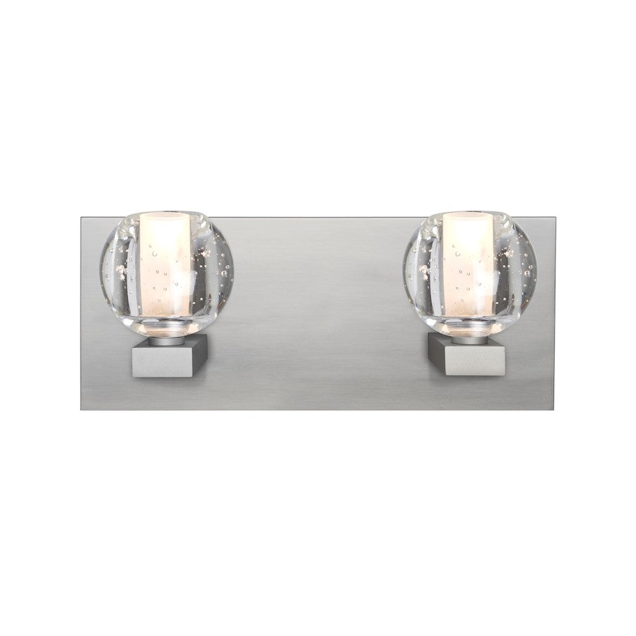 Besa Lighting Boca 3 14in 2-Light Vanity | Modern Satin Nickel and Clear Bubble Glass | Bathroom & Powder Room | Model 2WF-BOCABB-SN