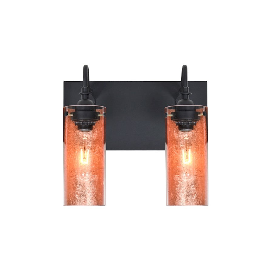 Besa Lighting Duke 12in 2-Light Vanity | Transitional Black and Copper Glass | Bathroom Vanity | 7 x 12.25 x 12.25 in | Model 2WG-DUKECF-BK