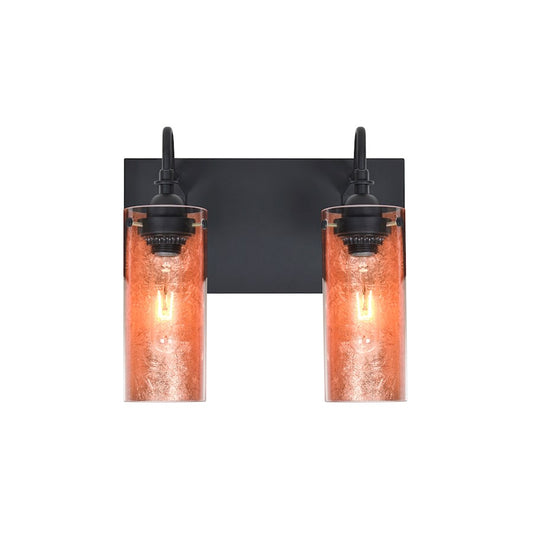 Besa Lighting Duke 12in 2-Light Vanity | Transitional Black and Copper Glass | Bathroom Vanity | 7 x 12.25 x 12.25 in | Model 2WG-DUKECF-BK