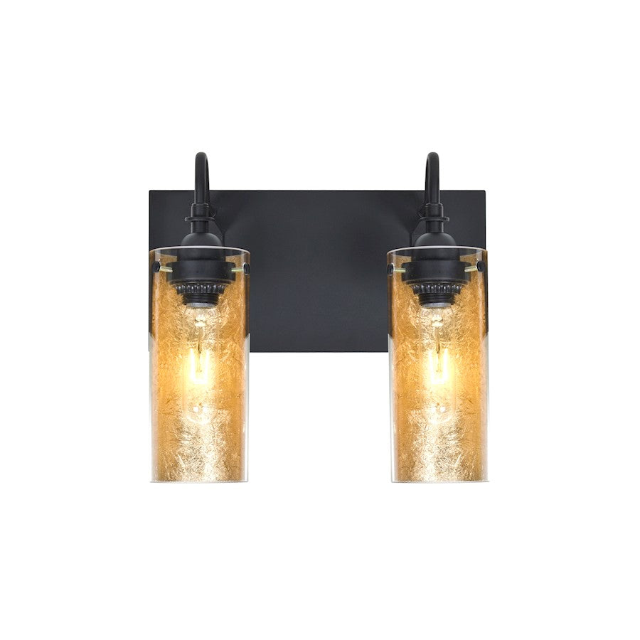 Besa Lighting Duke 12in 2-Light Vanity | Transitional Black and Gold Glass | Bathroom Vanity | 7 x 12.25 x 12.25 in | Model 2WG-DUKEGF-BK