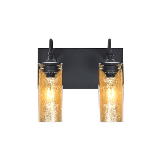 Besa Lighting Duke 12in 2-Light Vanity | Transitional Black and Gold Glass | Bathroom Vanity | 7 x 12.25 x 12.25 in | Model 2WG-DUKEGF-BK