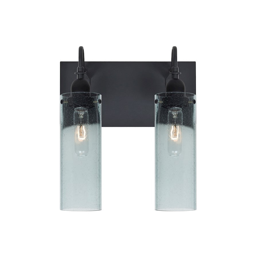 Besa Lighting Juni 10 12in 2-Light Bathroom Vanity | Transitional Black and Blue Glass | Bathroom & Powder Room | Model 2WG-JUNI10BL-BK