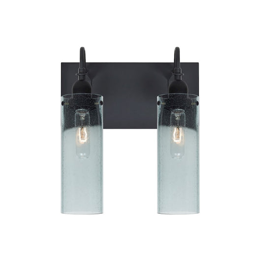 Besa Lighting Juni 10 12in 2-Light Bathroom Vanity | Transitional Black and Blue Glass | Bathroom & Powder Room | Model 2WG-JUNI10BL-BK