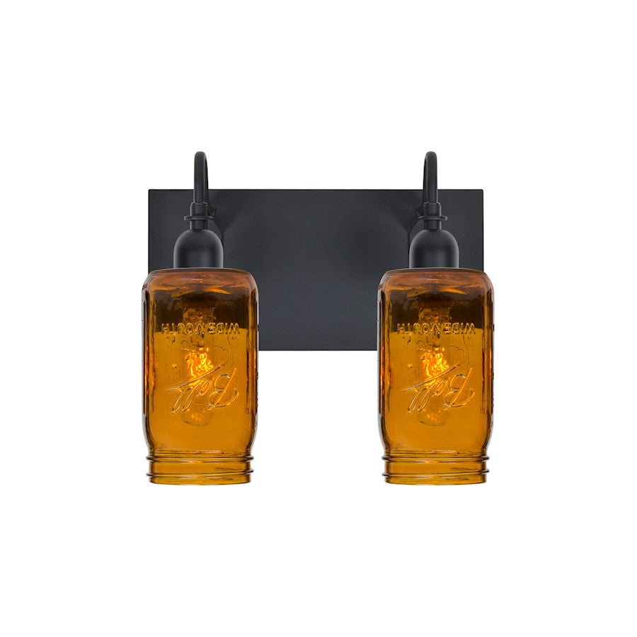 Besa Lighting Milo 4 2-Light Bathroom Vanity | Rustic Black and Beige Glass | Bathroom & Powder Room | 12.25 x 7.25 x 10.75 in | Model 2WG-MILO4AM-BK