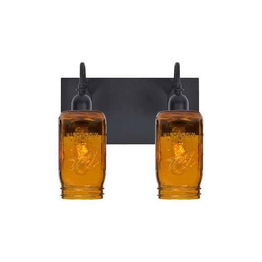 Besa Lighting Milo 4 2-Light Bathroom Vanity | Rustic Black and Beige Glass | Bathroom & Powder Room | 12.25 x 7.25 x 10.75 in | Model 2WG-MILO4AM-BK