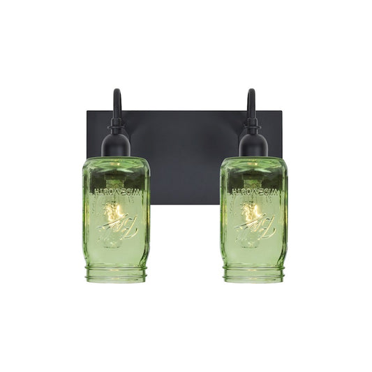 Besa Lighting Milo 4 2-Light Bathroom Vanity | Rustic Black and Gold Glass | Bathroom & Powder Room | 12 x 7 x 10 in | Model 2WG-MILO4GR-BK