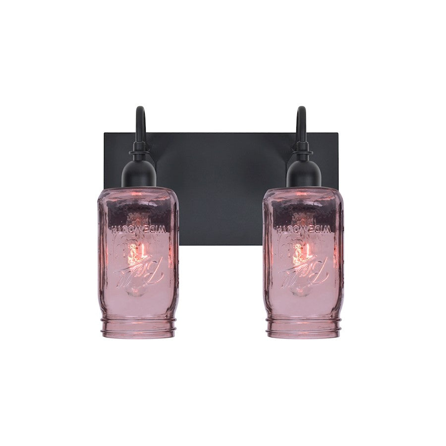 Besa Lighting Milo 4 2-Light Bathroom Vanity | Rustic Black and Purple Glass | Bathroom & Powder Room | 12 x 7 x 10 in | Model 2WG-MILO4PL-BK