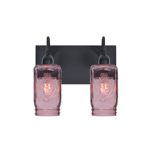 Besa Lighting Milo 4 2-Light Bathroom Vanity | Rustic Black and Purple Glass | Bathroom & Powder Room | 12 x 7 x 10 in | Model 2WG-MILO4PL-BK