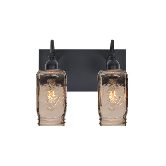 Besa Lighting Milo 4 2-Light Bathroom Vanity | Rustic Black and Gray Glass | Bathroom & Powder Room | 12 x 7 x 10 in | Model 2WG-MILO4SM-BK