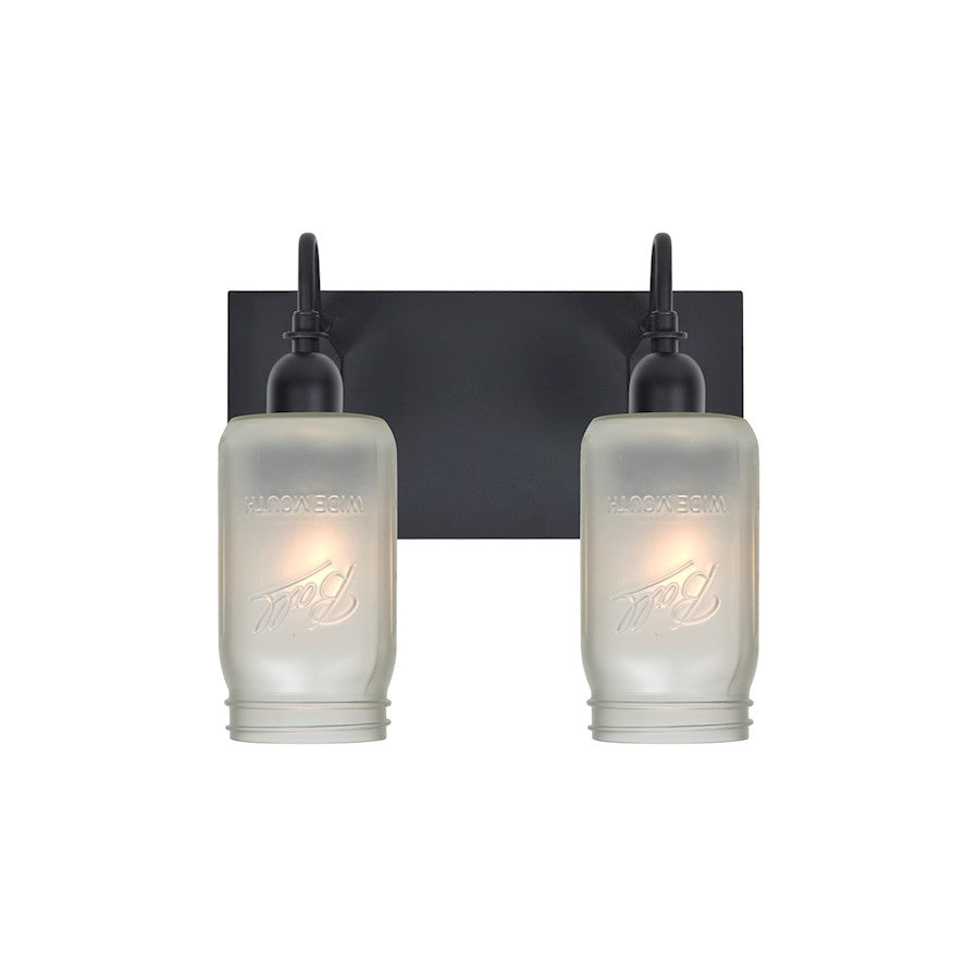 Besa Lighting Milo 4 2-Light Bathroom Vanity | Rustic Black and White Glass | Bathroom & Powder Room | 12 x 7 x 10 in | Model 2WG-MILO4WF-BK