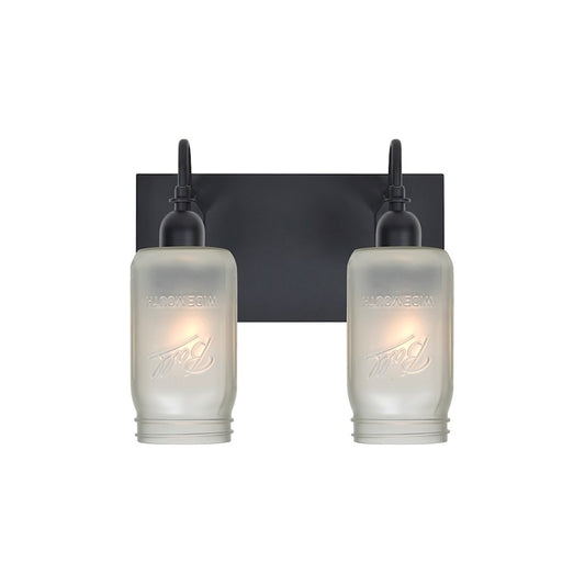 Besa Lighting Milo 4 2-Light Bathroom Vanity | Rustic Black and White Glass | Bathroom & Powder Room | 12 x 7 x 10 in | Model 2WG-MILO4WF-BK