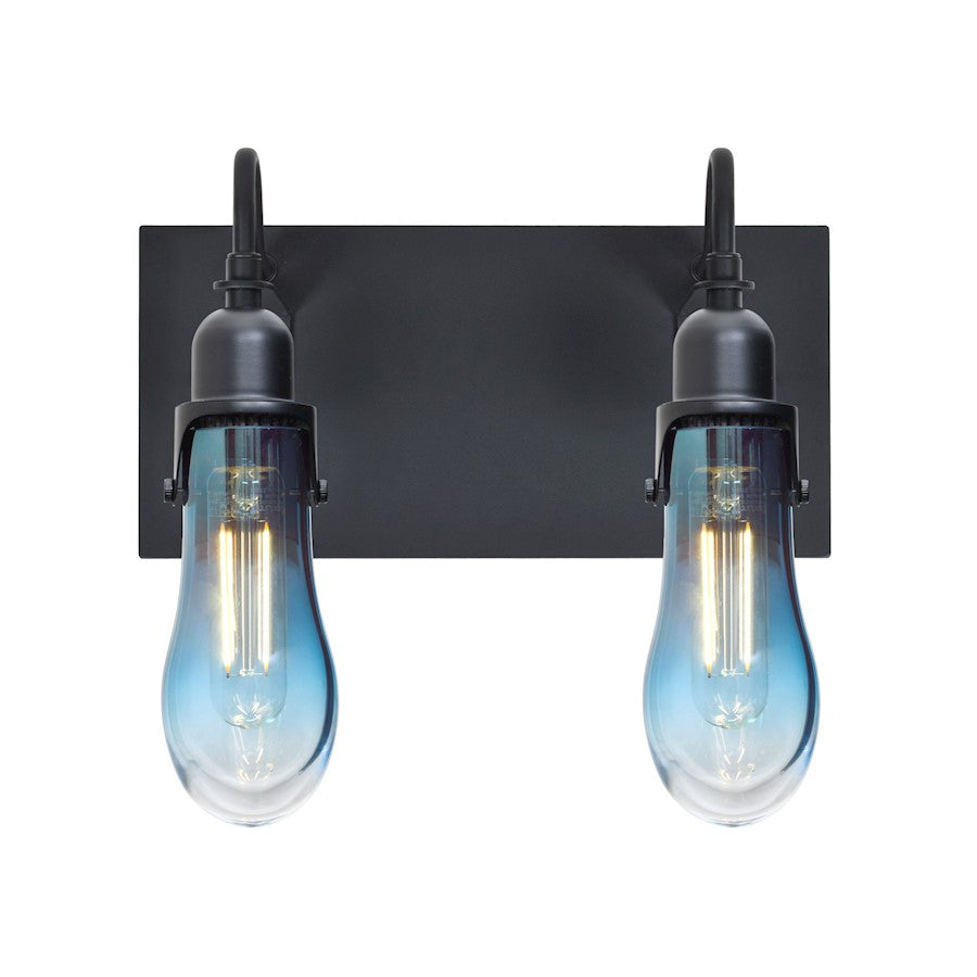 Besa Lighting Wish 12in 2-Light LED Wall Sconce | Transitional Black and Blue Glass | Hallway & Bedroom | 12 x 6 x 11 in | Model 2WG-WISHBL-EDIL-BK