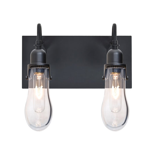 Besa Wish 12in 2-Light Wall Sconce | Transitional Black and Clear Glass | Bedroom & Hallway Accent Light | 12 x 6 x 11 in | Model 2WG-WISHCL-BK