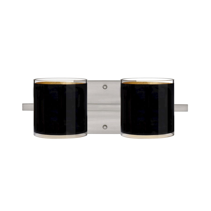Besa Lighting Pogo 14in 2-Light Vanity | Contemporary Satin Nickel and Gold Foil Glass | Bathroom & Powder Room | 14 x 6 x 5 in | Model 2WS-7180GF-SN