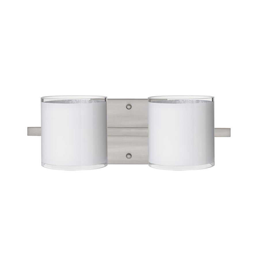 Besa Lighting Pogo 14in 2-Light LED Vanity | Contemporary Satin Nickel and White Glass | Bathroom & Powder Room | Model 2WS-7180SF-LED-SN