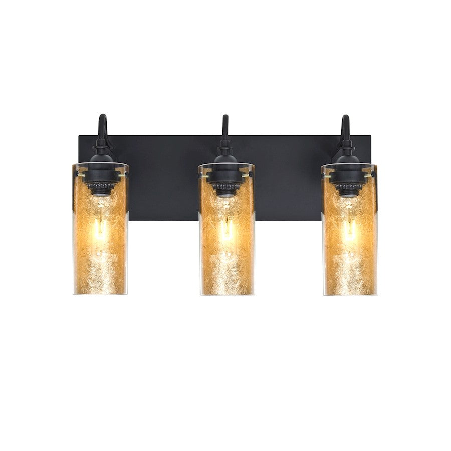 Besa Lighting Duke 20in 3-Light Bathroom Vanity | Transitional Black and Gold Glass | Bathroom & Powder Room | 20 x 7 x 12.25 in | Model 3WG-DUKEGF-BK