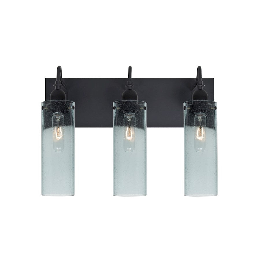 Besa Lighting Juni 10 20in 3-Light Bathroom Vanity | Transitional Black and Blue Glass | Bathroom Vanity | 20 x 7 x 14 in | Model 3WG-JUNI10BL-BK