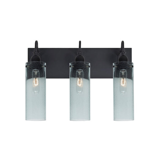 Besa Lighting Juni 10 20in 3-Light Bathroom Vanity | Transitional Black and Blue Glass | Bathroom Vanity | 20 x 7 x 14 in | Model 3WG-JUNI10BL-BK