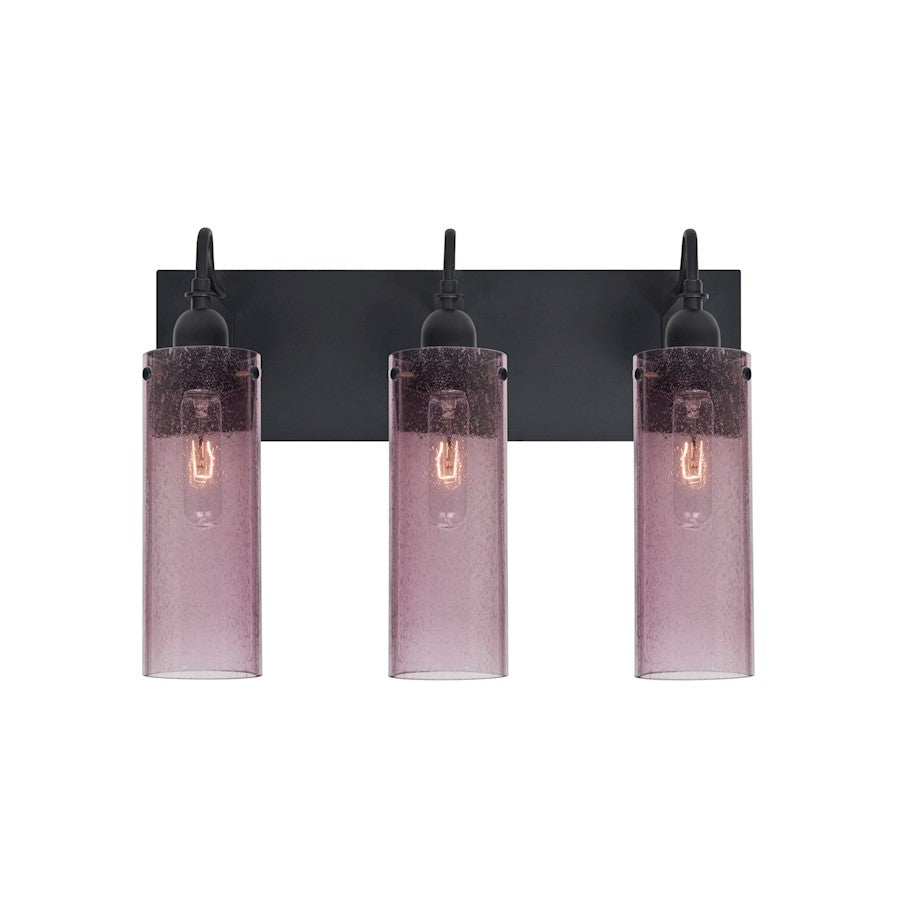 Besa Lighting Juni 10 20in 3-Light Bathroom Vanity | Transitional Black and Purple Glass | Bathroom Vanity | 20 x 7 x 14 in | Model 3WG-JUNI10PL-BK