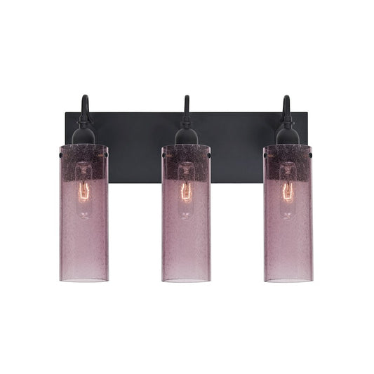 Besa Lighting Juni 10 20in 3-Light Bathroom Vanity | Transitional Black and Purple Glass | Bathroom Vanity | 20 x 7 x 14 in | Model 3WG-JUNI10PL-BK