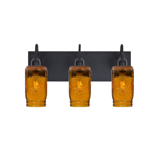 Besa Lighting Milo 4 12in 3-Light Bathroom Vanity | Rustic Black and Beige Glass | Bathroom Vanity | 12 x 7 x 10 in | Model 3WG-MILO4AM-BK