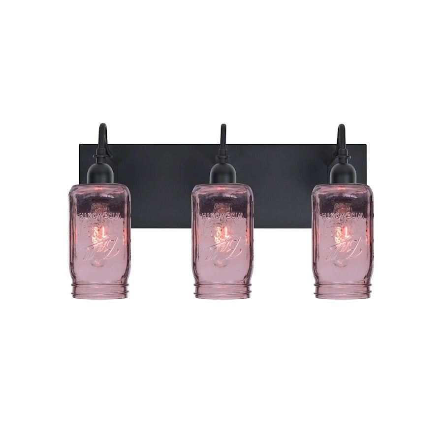 Besa Lighting Milo 4 12in 3-Light Bathroom Vanity | Rustic Black and Purple Glass | Bathroom Vanity & Powder Room | Model 3WG-MILO4PL-BK