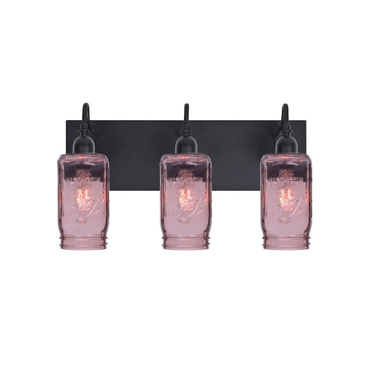 Besa Lighting Milo 4 12in 3-Light Bathroom Vanity | Rustic Black and Purple Glass | Bathroom Vanity & Powder Room | Model 3WG-MILO4PL-BK