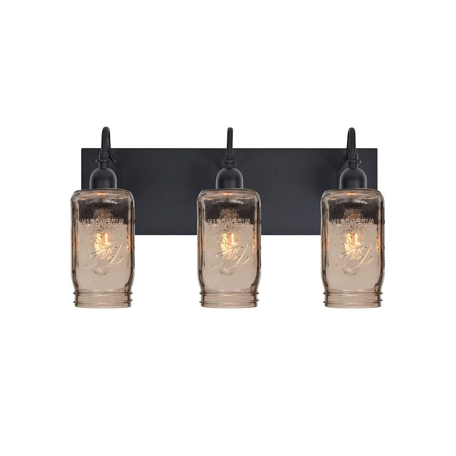 Besa Lighting Milo 4 12in 3-Light Bathroom Vanity | Rustic Black and Gray Glass | Bathroom Vanity & Powder Room | Model 3WG-MILO4SM-BK