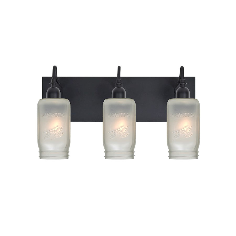 Besa Lighting Milo 4 12in 3-Light Bathroom Vanity | Rustic Black and White Glass | Bathroom Vanity & Powder Room | Model 3WG-MILO4WF-BK