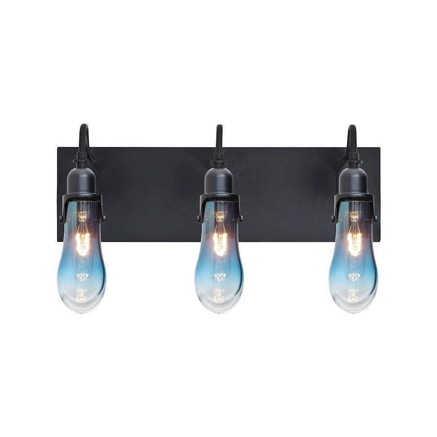 Besa Lighting Wish 20in 3-Light Wall Sconce | Transitional Black and Blue Glass | Hallway & Bedroom Accent Light | Model 3WG-WISHBL-BK